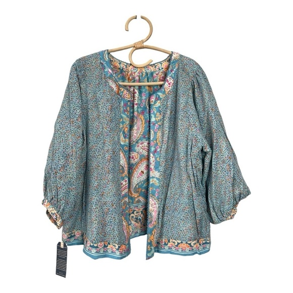 Democracy Plus Size Paisley Print 3/4 Sleeve Reversible Open-Front Jacket NEW - Picture 10 of 16